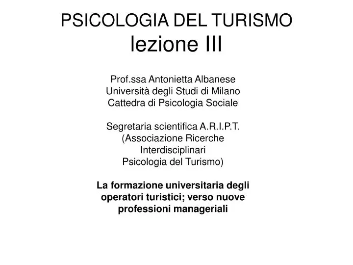 psicologia del turismo lezione iii