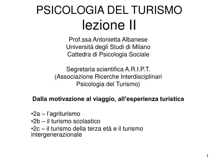 psicologia del turismo lezione ii