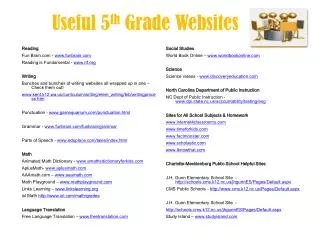 Useful 5 th Grade Websites