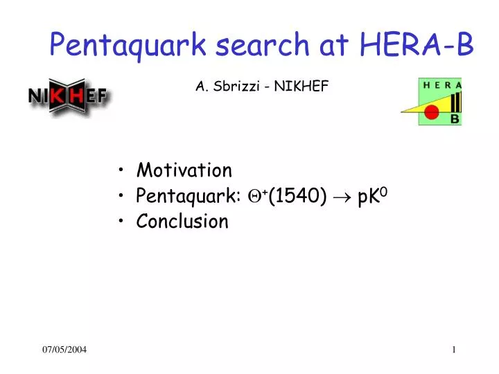 pentaquark search at hera b a sbrizzi nikhef