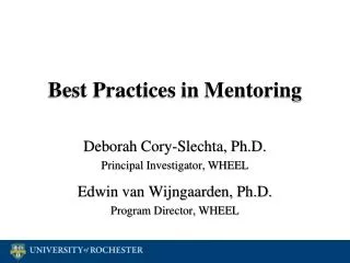 Best Practices in Mentoring