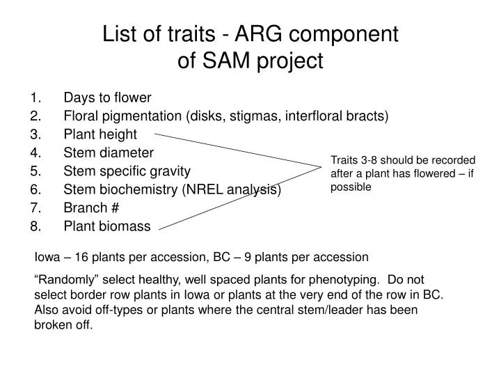 list of traits arg component of sam project