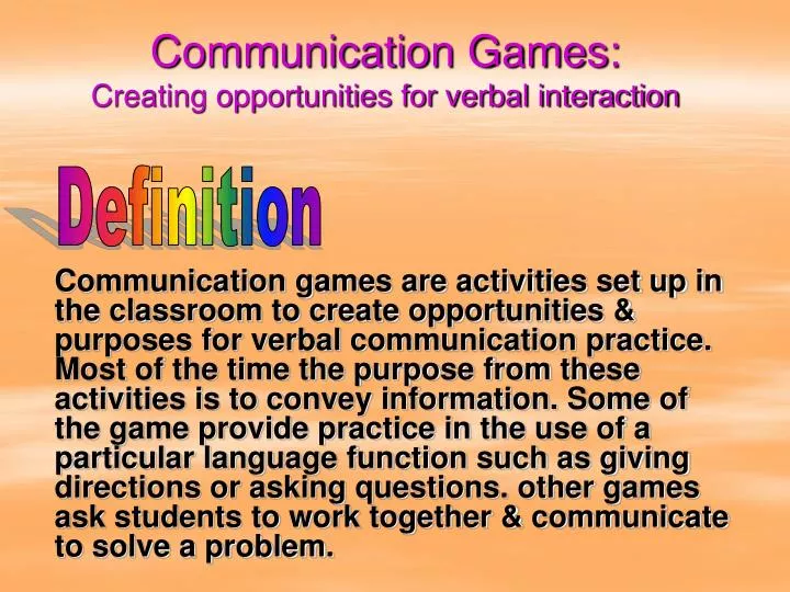 communication games creating opportunities for verbal interaction