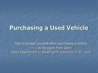 Purchasing a Used Vehicle