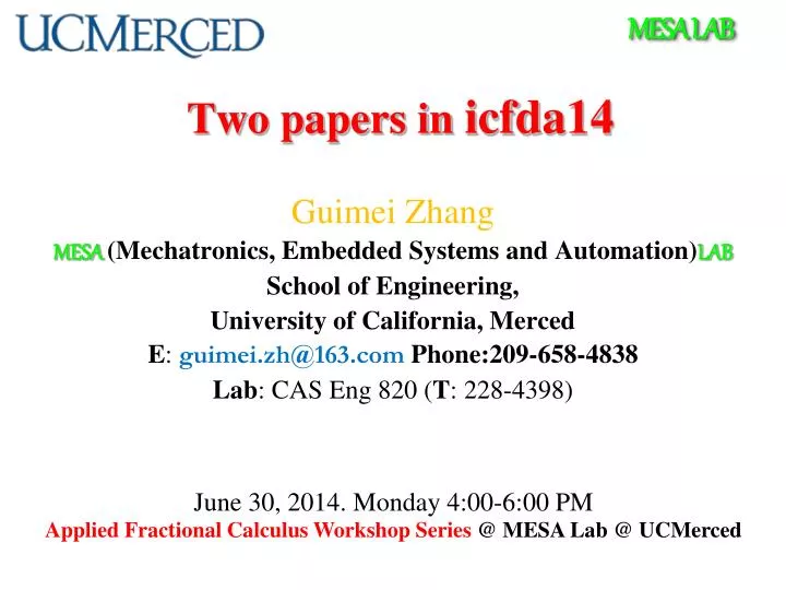 two papers in icfda14