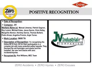 Date of Recognition : Company : JVI
