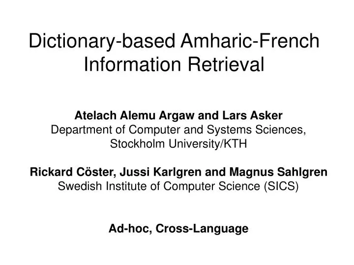 dictionary based amharic french information retrieval