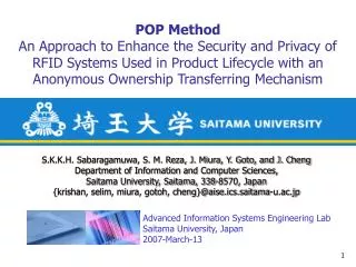 Advanced Information Systems Engineering Lab Saitama University, Japan 2007-March-13