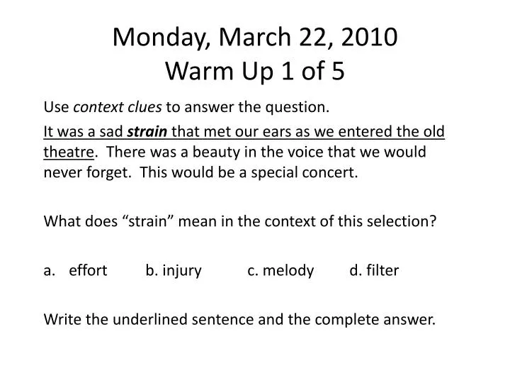 monday march 22 2010 warm up 1 of 5