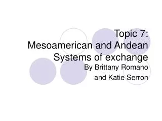 Topic 7: Mesoamerican and Andean Systems of exchange