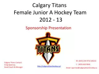 Calgary Titans Female Junior A Hockey Team 2012 - 13