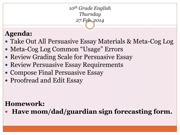 10 th grade english thursday 27 feb 2014