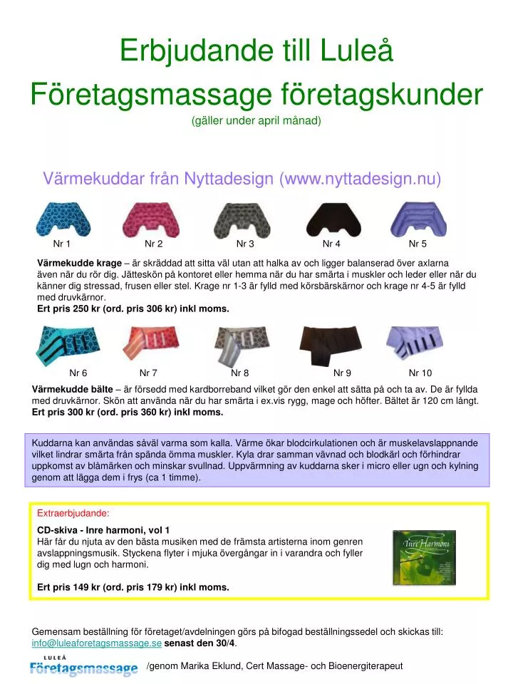 erbjudande till lule f retagsmassage f retagskunder g ller under april m nad