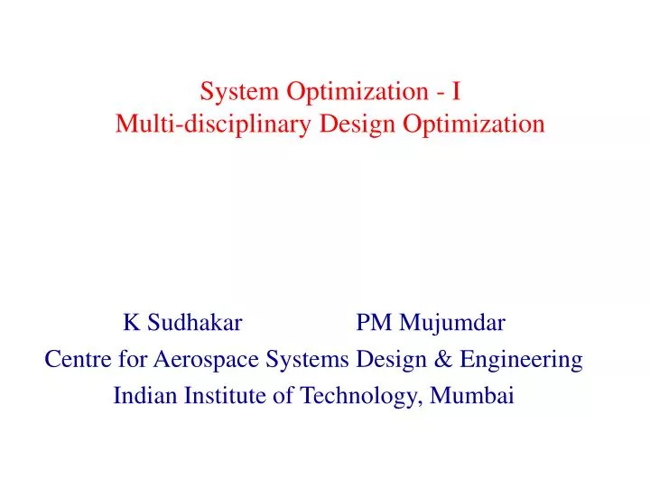 system optimization i multi disciplinary design optimization
