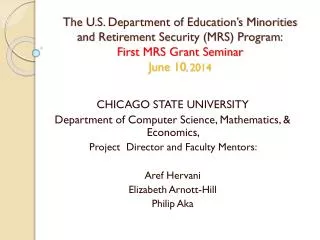 CHICAGO STATE UNIVERSITY Department of Computer Science, Mathematics, &amp; Economics,