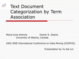 Text Document Categorization by Term Association