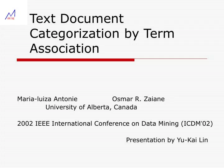 text document categorization by term association