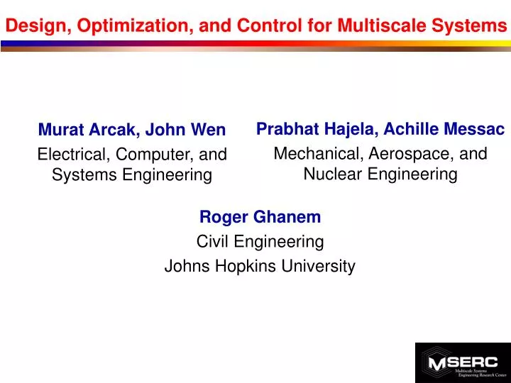design optimization and control for multiscale systems