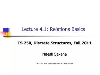 Lecture 4.1: Relations Basics