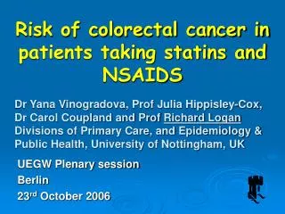 Risk of colorectal cancer in patients taking statins and NSAIDS