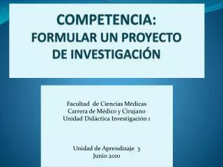 competencia formular un proyecto de investigaci n