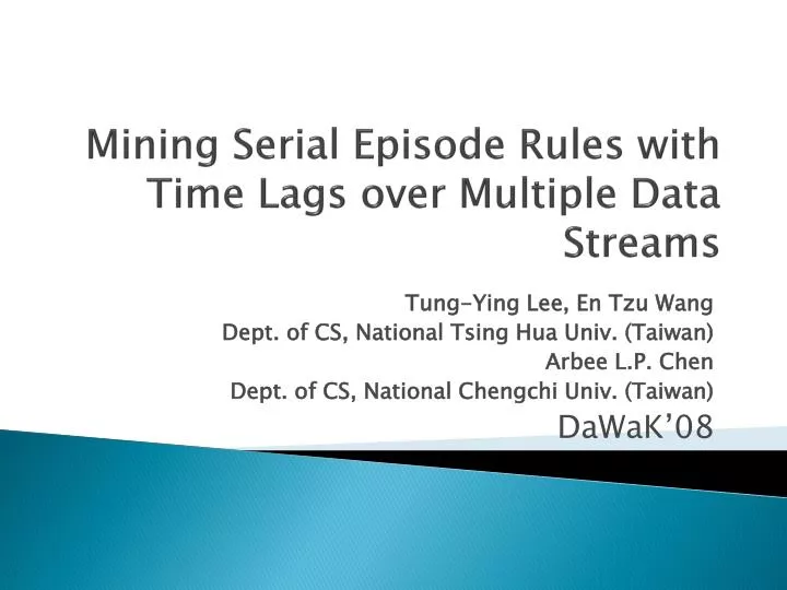 mining serial episode rules with time lags over multiple data streams