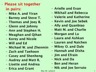 Please sit together in pairs: Mike A. and Yiran Barney and Steve T. Thomas and Joey B.