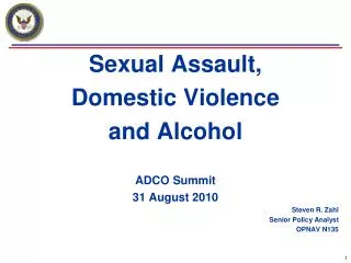 Sexual Assault, Domestic Violence and Alcohol ADCO Summit 31 August 2010 Steven R. Zahl