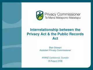 Interrelationship between the Privacy Act &amp; the Public Records Act Blair Stewart