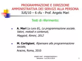 programmazione e direzione amministrativa dei servizi alla persona ius 10 6 cfu prof angelo mari