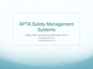 APTA Safety Management Systems