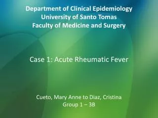 Department of Clinical Epidemiology University of Santo Tomas Faculty of Medicine and Surgery