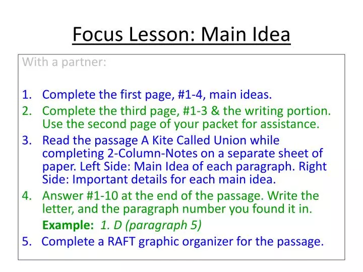 focus lesson main idea