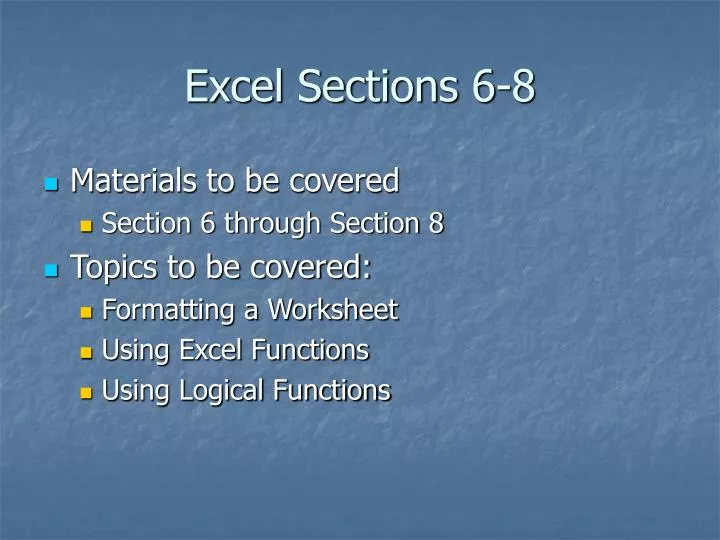 excel sections 6 8