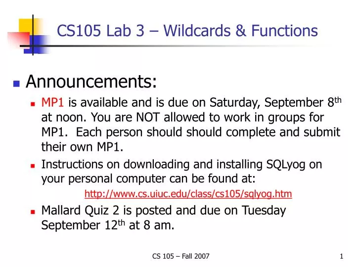 cs105 lab 3 wildcards functions