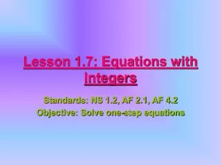 Lesson 1.7: Equations with Integers