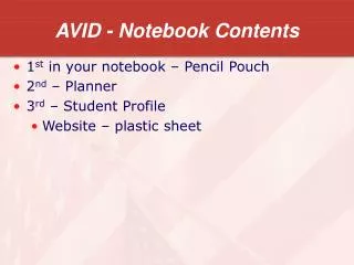 AVID - Notebook Contents
