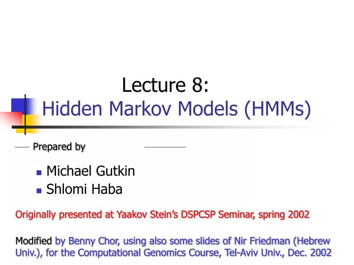 lecture 8 hidden markov models hmms