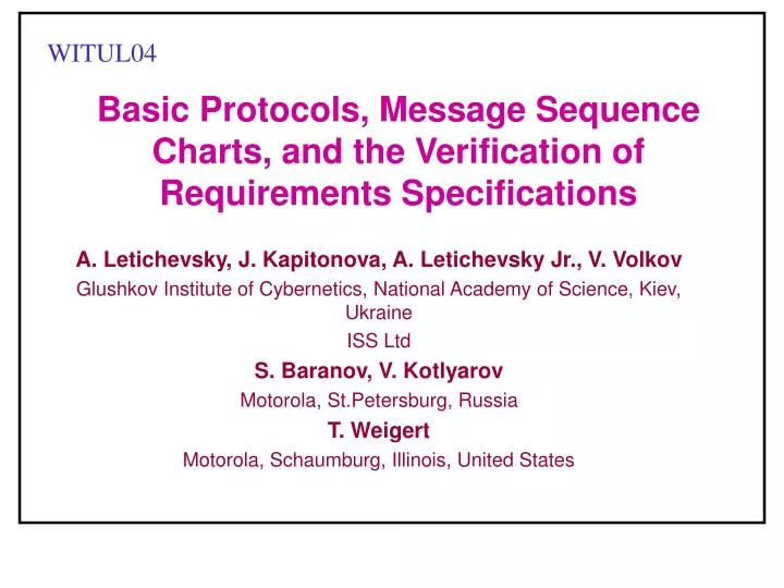 basic protocols message sequence charts and the verification of requirements specifications