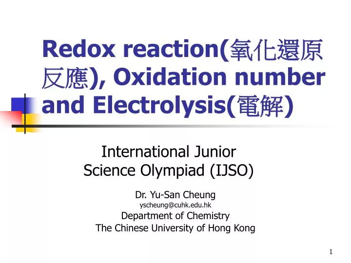 redox reaction oxidation number and electrolysis