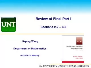 Review of Final Part I Sections 2.2 -- 4.5