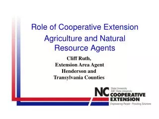 Role of Cooperative Extension Agriculture and Natural Resource Agents