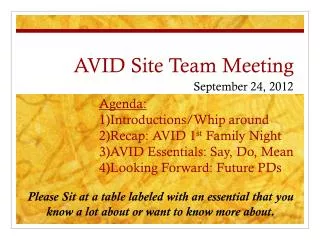 AVID Site Team Meeting