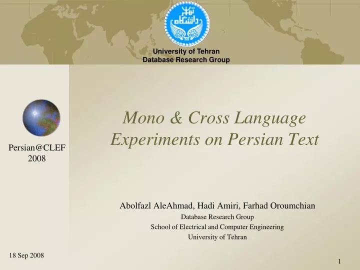 mono cross language experiments on persian text