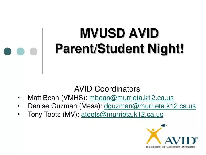 mvusd avid parent student night