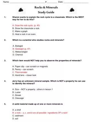 Rocks &amp; Minerals Study Guide