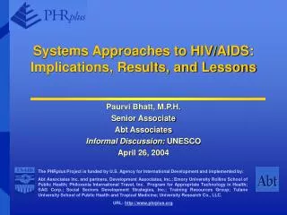 Systems Approaches to HIV/AIDS: Implications, Results, and Lessons