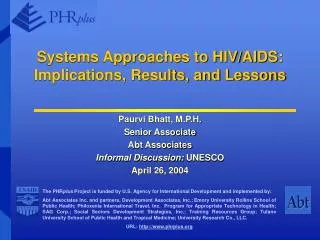 systems approaches to hiv aids implications results and lessons