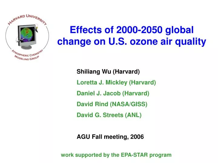 effects of 2000 2050 global change on u s ozone air quality