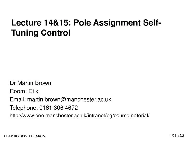 lecture 14 15 pole assignment self tuning control